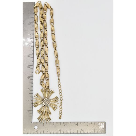 OPC Vintage Statement Cross Necklace Crystal Brushed Chunky Heavy Gold BinBD - Picture 12 of 12